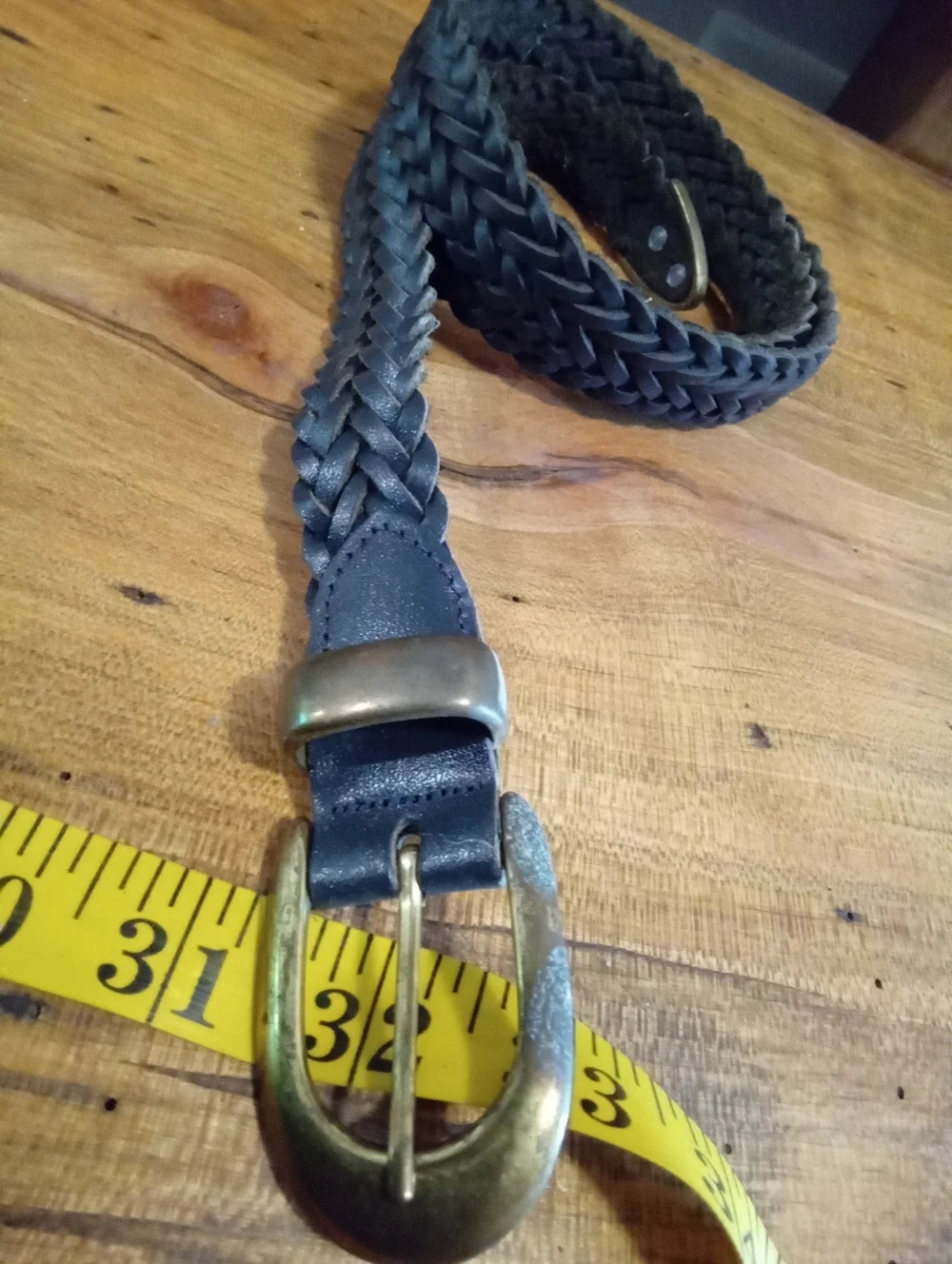 Vintage Argentina Aimee Lynn Woven/Braided Black Leather Belt Brass Buckle M/L